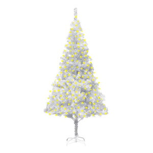 Sztuczna choinka ze stojakiem i LED, srebrna, 210 cm, PET