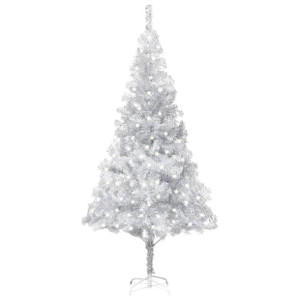 Sztuczna choinka ze stojakiem i LED, srebrna, 240 cm, PET