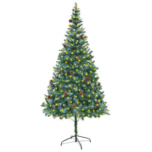 Sztuczna choinka z lampkami LED i szyszkami, 210 cm