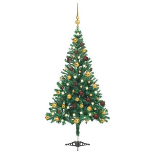 Sztuczna choinka z lampkami LED i bombkami, 120 cm, 230 gałązek