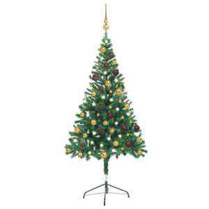 Sztuczna choinka z lampkami LED i bombkami, 150 cm, 380 gałązek
