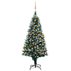 Sztuczna choinka z lampkami LED, bombkami i szyszkami, 180 cm