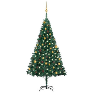 Sztuczna choinka z LED i zestawem bombek, zielona, 180 cm, PVC
