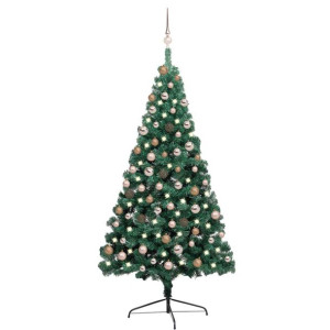 Sztuczna choinka, połówka, z LED i bombkami, zielona, 180 cm