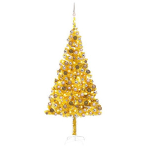 Sztuczna choinka z LED i bombkami, złota, 240 cm, PET
