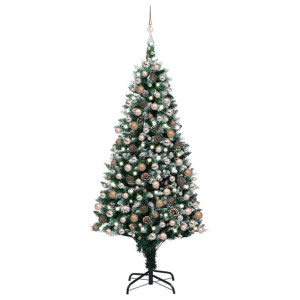 Sztuczna choinka z LED, bombkami i szyszkami, 240 cm