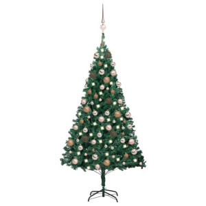 Sztuczna choinka z LED i zestawem bombek, zielona, 120 cm, PVC