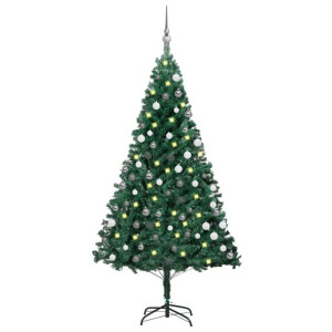 Sztuczna choinka z LED i zestawem bombek, zielona, 180 cm, PVC