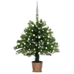 Sztuczna choinka z lampkami LED i bombkami, 65 cm, zielona