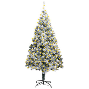 Sztuczna choinka flokowana śniegiem z LED, zielona, 400 cm, PVC