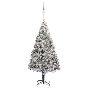 Sztuczna choinka ośnieżona, z LED i bombkami, zielona, 400 cm