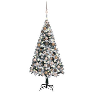 Sztuczna choinka z LED i zestawem bombek, zielona, 150 cm, PVC