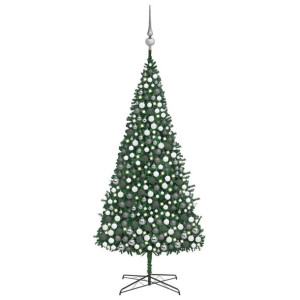 Sztuczna choinka z lampkami LED i bombkami, 400 cm, zielona