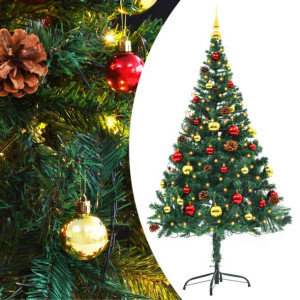Sztuczna choinka z bombkami i lampkami LED, zielona, 150 cm