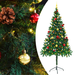 Sztuczna choinka z bombkami i lampkami LED, zielona, 180 cm