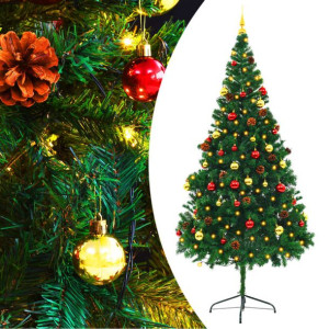Sztuczna choinka z bombkami i lampkami LED, zielona, 210 cm