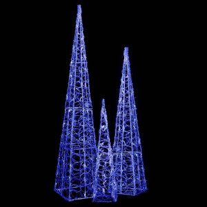 Zestaw stożków dekoracyjnych, niebieski, LED, 60/90/120 cm
