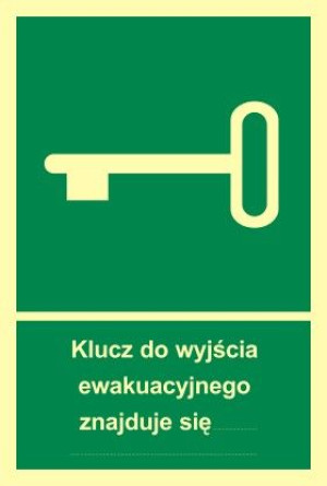 Znak, piktogram - Klucz do wyjścia ewakuacyjnego znajduje się w AB001 Klucz
