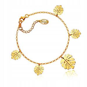 Bransoletka liście monstery srebrna pozłacana