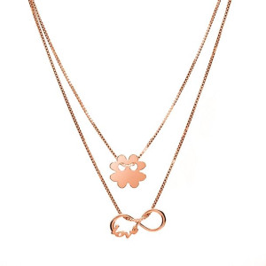 Naszyjnik infinity&koniczyna złocenie różowe