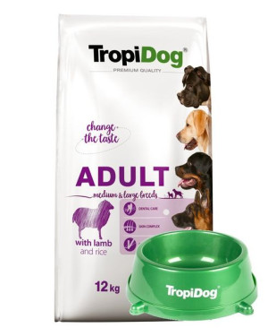 Tropidog Premium Adult Medium & Large Breed Lamb & Rice 12kg + Miska Gratis