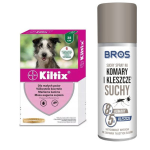 BAYER Kiltix Obroża dla małych psów 38 cm + BROS suchy spray na komary i kl