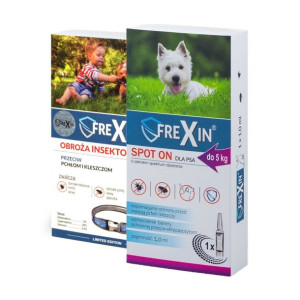 FREXIN Krople przeciw ektopasożytom dla psa do 5 kg 1 ml + FREXIN Obroża in