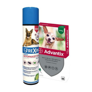Advantix - dla psów do 4kg (pipeta 0,4ml) +  FREXIN Aerozol przeciw ektopas