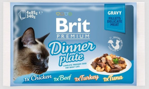 Brit cat pouch gravy fillets dinner plate 340g (4x85g)