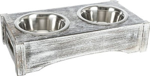 TRIXIE Zestaw misek stal nierdzewna/dewno, 2x0,45l/o 12cm, 36x7x19cm