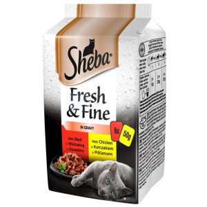 SHEBA saszetka 6x50g Fresh & Fine - mokra karma dla kotów w sosie (z wołowi