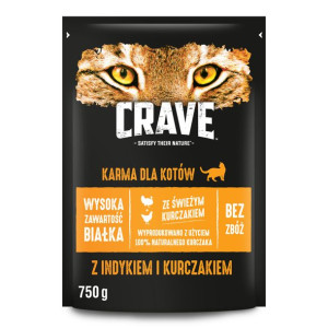 CRAVE - sucha karma 750g z indykiem i kurczakiem (pełnoporcjowa karma bezzb