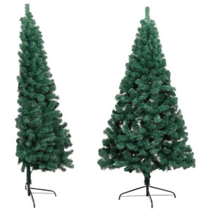 Sztuczna choinka ze stojakiem, połówka, zielona, 150 cm, PVC