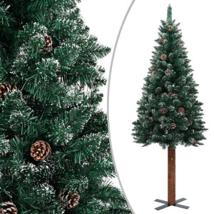 Smukła choinka z drewnem i śniegiem, zielona, 150 cm