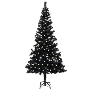 Sztuczna choinka ze stojakiem i LED, czarna, 240 cm, PVC