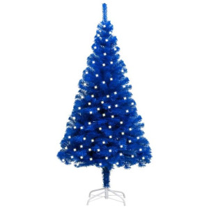 Sztuczna choinka ze stojakiem i LED, niebieska, 240 cm, PVC