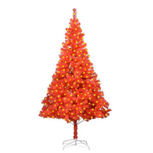Sztuczna choinka ze stojakiem i LED, czerwona, 210 cm, PVC