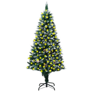 Sztuczna choinka z LED, szyszkami i białym śniegiem, 240 cm