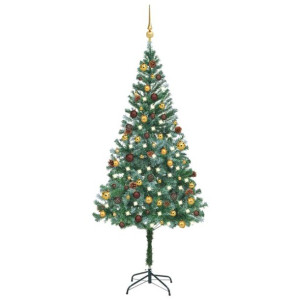 Sztuczna choinka z lampkami LED, bombkami i szyszkami, 180 cm