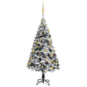Sztuczna choinka z lampkami LED i bombkami, zielona, 120 cm
