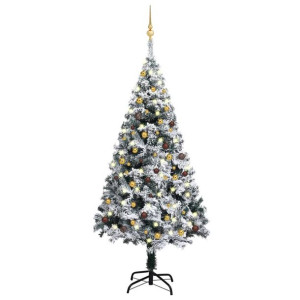 Sztuczna choinka z LED i zestawem bombek, zielona, 180 cm, PVC