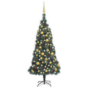 Sztuczna choinka z LED i bombkami, zielona, 120 cm, PVC i PE