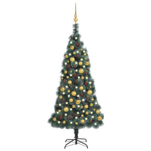 Sztuczna choinka z LED i bombkami, zielona, 150 cm, PVC i PE