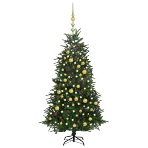 Sztuczna choinka z LED i bombkami, zielona, 180 cm, PVC i PE