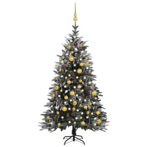Sztuczna choinka ośnieżona, z LED i bombkami, 150 cm, PVC i PE