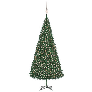 Sztuczna choinka z lampkami LED i bombkami, 500 cm, zielona
