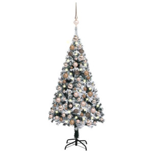 Sztuczna choinka z lampkami LED i bombkami, zielona, 120 cm