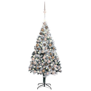 Sztuczna choinka z LED i zestawem bombek, zielona, 180 cm, PVC