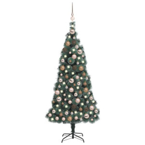 Sztuczna choinka z LED i bombkami, zielona, 120 cm, PVC i PE