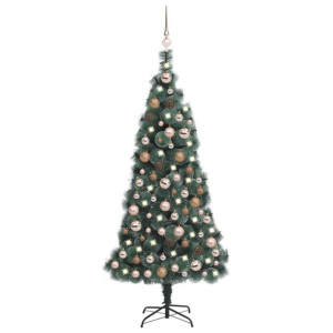 Sztuczna choinka z LED i bombkami, zielona, 150 cm, PVC i PE